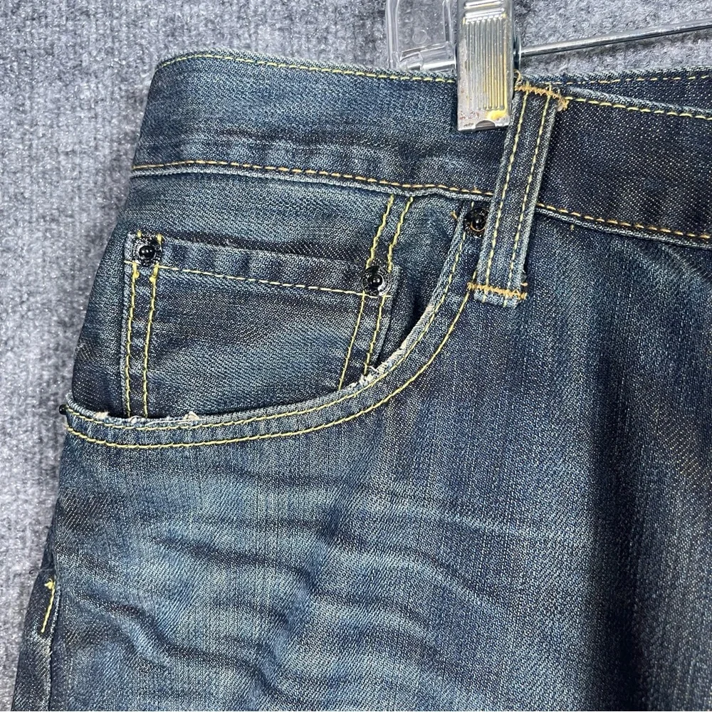 Ed Hardy Mens‎ 36X34  Yellow Logo Dark Wash Denim Distressed Designer Jeans Y2K